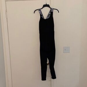 Black Sleeveless Jumpsuit with Logo Straps